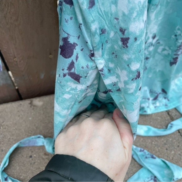 AMBRIELLE Women's Teal Floral Lacy Short Sleeve Bath Robe Belt Size Large - Picture 12 of 12